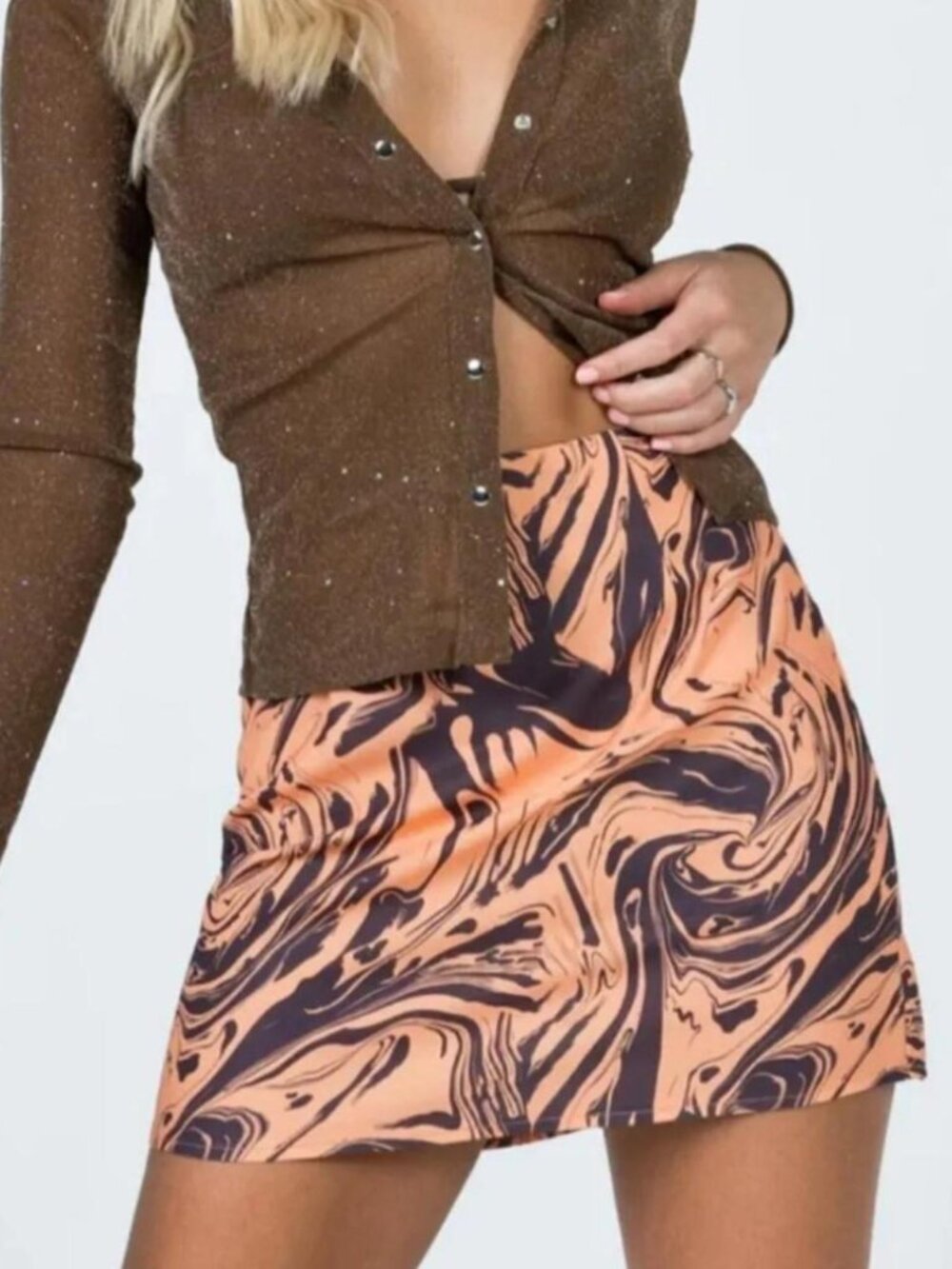 Princess Polly Shelby Mini Skirt in Marble Orange